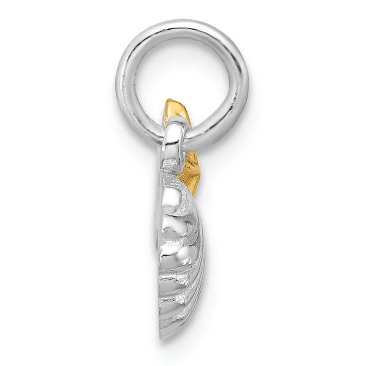 Rhodium Over Sterling Silver Yellow Polished Starfish and Shell Pendant