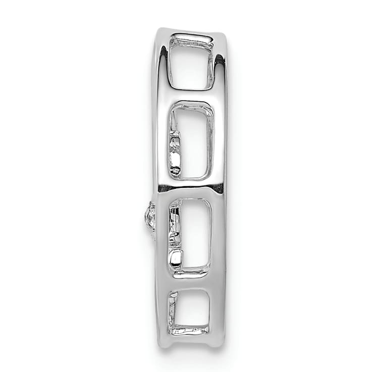 Rhodium Over 14k White Gold Diamond Fleur De Lis Chain Slide Pendant