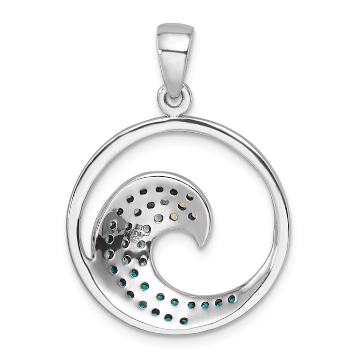 Rhodium Over Sterling Silver Polished Cubic Zirconia Wave Pendant