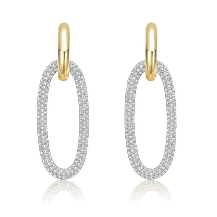 CZ Two-Tone Link Drop Earrings In 14K Gold Over Sterling Silver