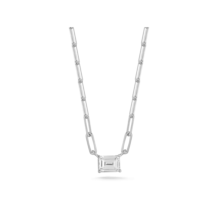 Sterling Statements Rhodium Over Sterling Silver White CZ Necklace with
Paperclip Chain