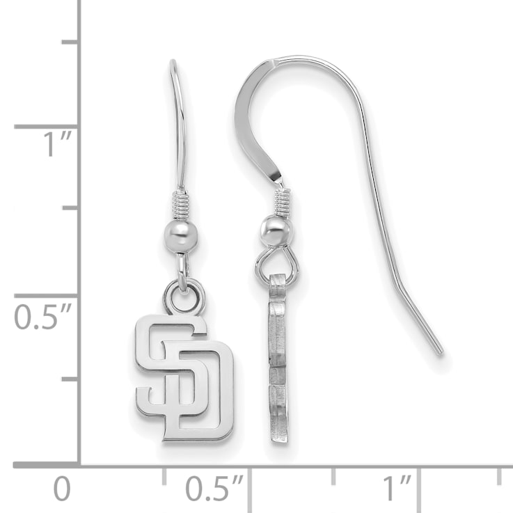 Rhodium Over Sterling Silver MLB LogoArt San Diego Padres Dangle Earrings