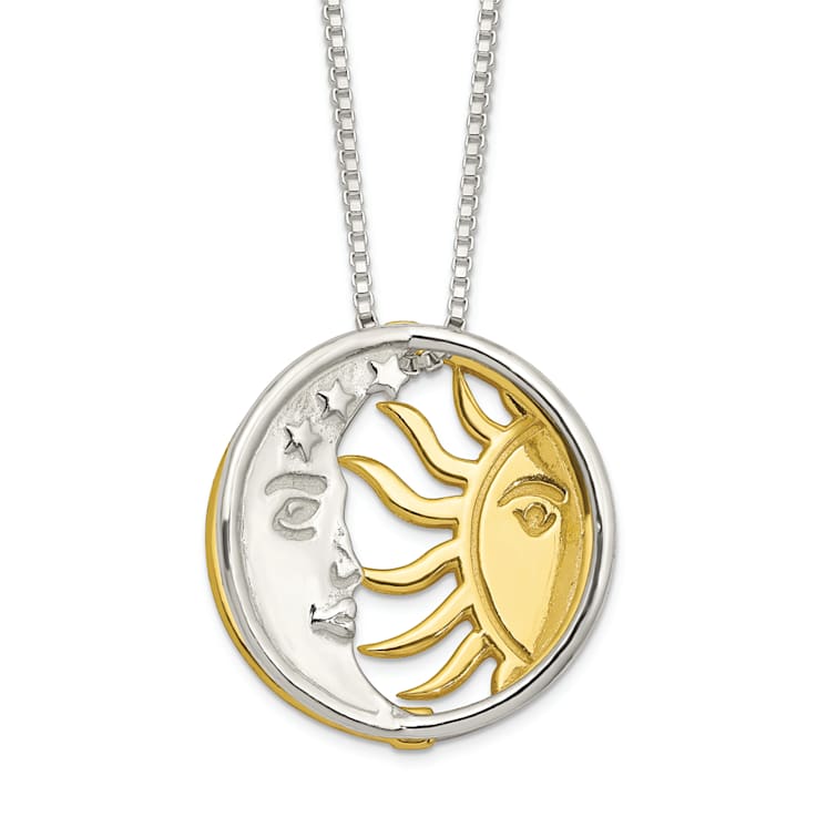 Sterling Silver and Gold-tone Polished Sun and Moon Necklace