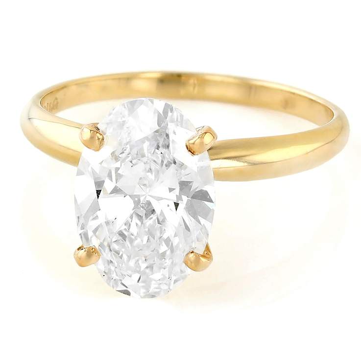 Lab-Grown Diamond Oval Solitaire Ring In 14K Gold 3.00ct