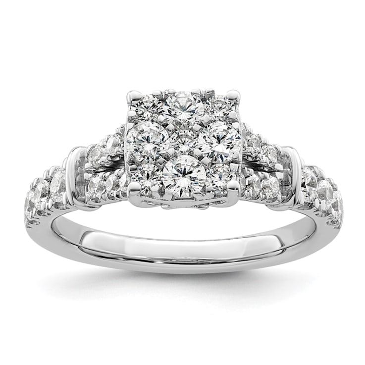 Rhodium Over 14K White Gold Lab Grown Diamond VS/SI GH, Cluster Ring 0.988ctw
