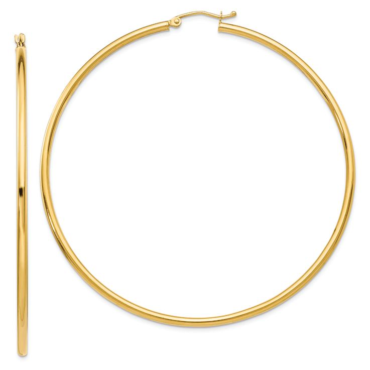 14k Yellow Gold Polished 2 9/16" Tube Hoop Earrings