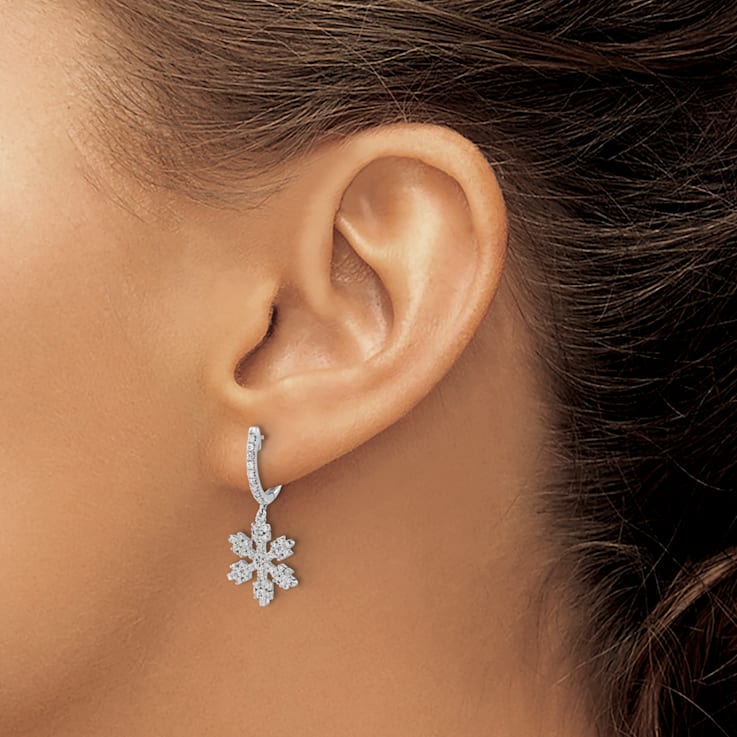 14K White Gold Diamond Snowflake Earrings