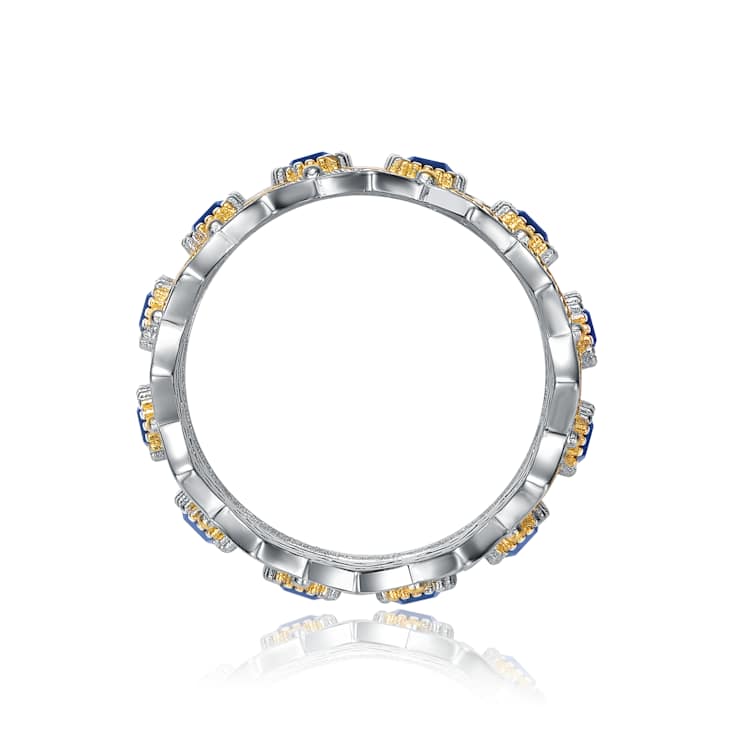 Sapphire Color CZ Two-Tone Cocktail Ring In White Gold And 14K Gold Over Brass