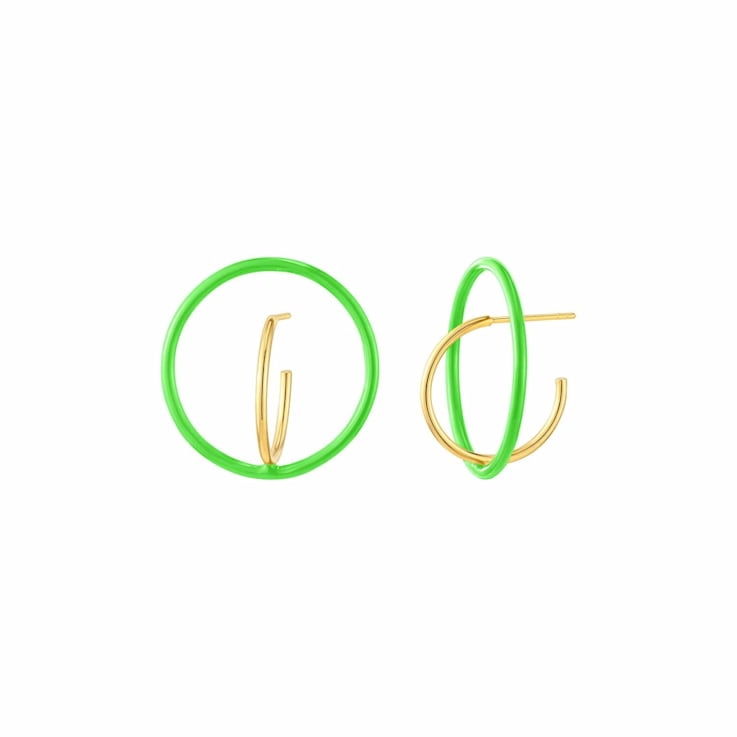 14K Yellow Gold Over Sterling Silver Floating Enamel Hoop Earrings in
Neon Green