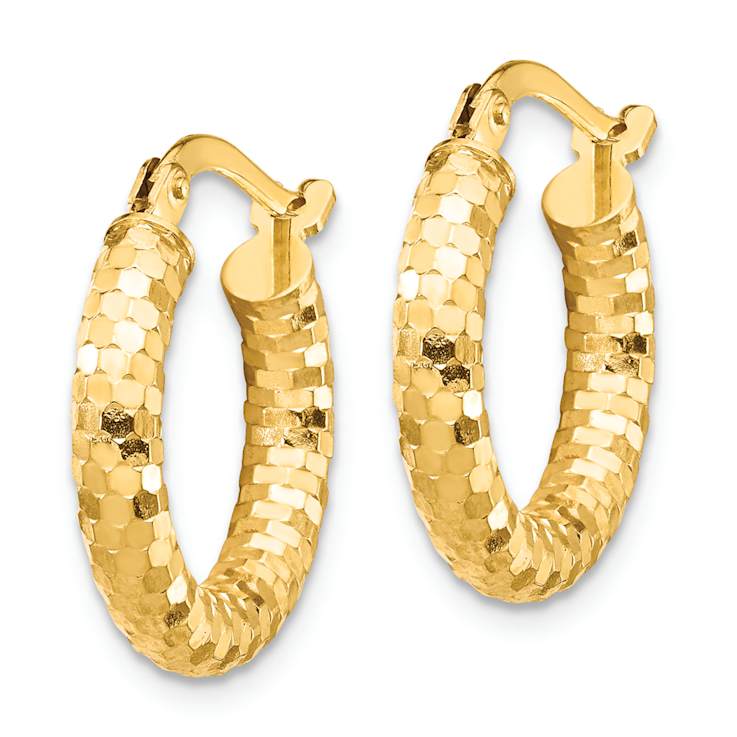 14k Yellow Gold 3/8" Diamond-Cut Hoop Earrings