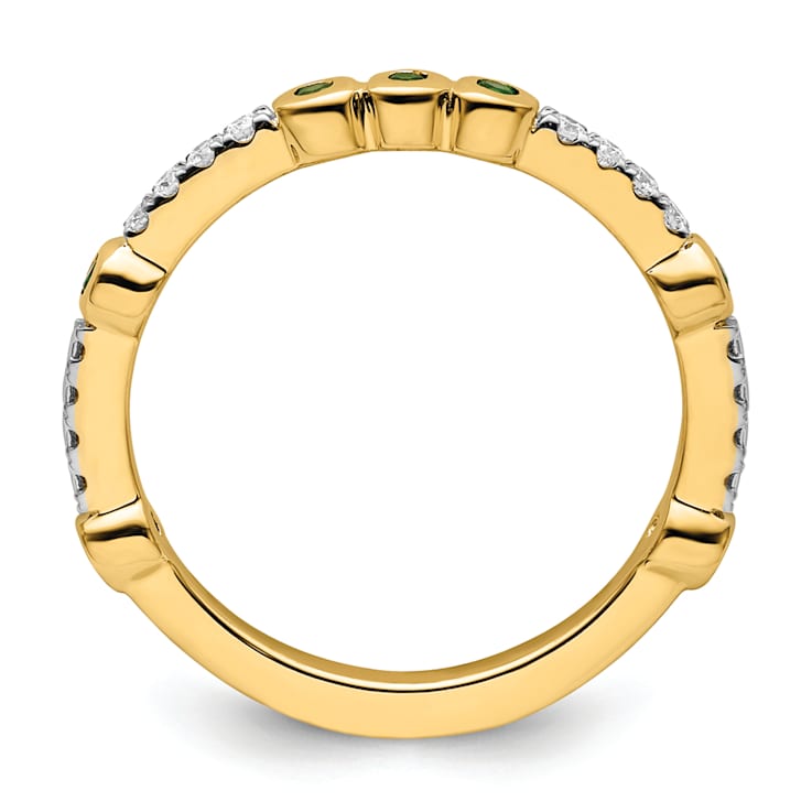 14K Yellow Gold Stackable Expressions Lab Created Emerald and Diamond
Ring 0.16ctw