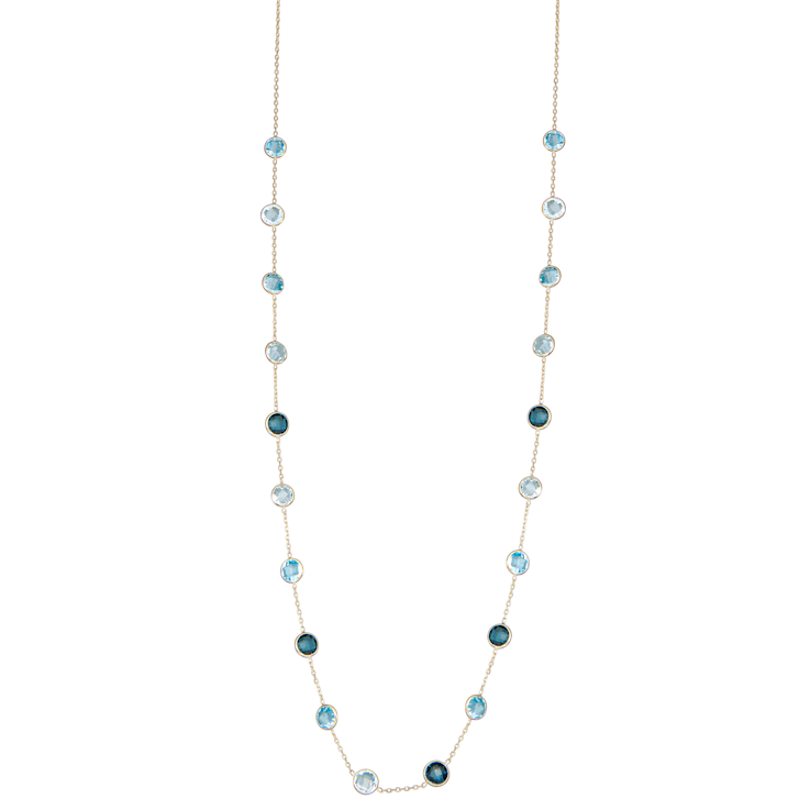 London and Swiss Blue Topaz 10K Yellow Gold Station Necklace 4.16ctw