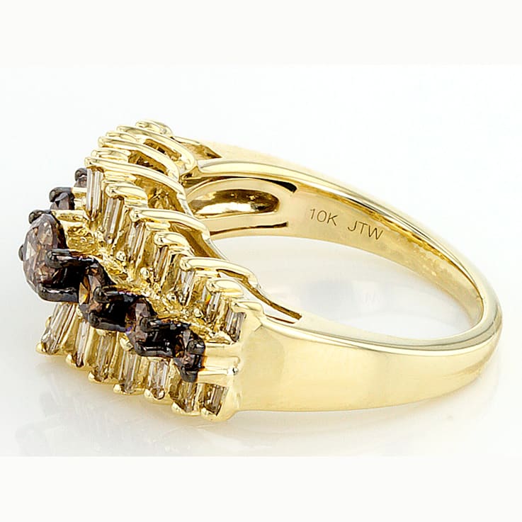 Champagne Diamond 10k Yellow Gold Ring 1.25ctw