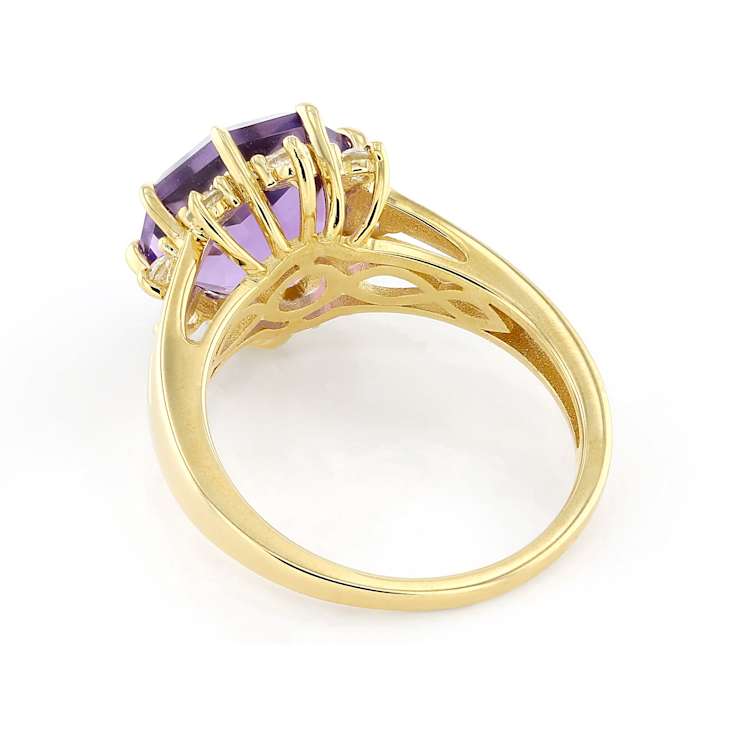 Amethyst Square Octagonal And White Zircon Ring In 18K Gold Over
Sterling Silver 3.50ctw