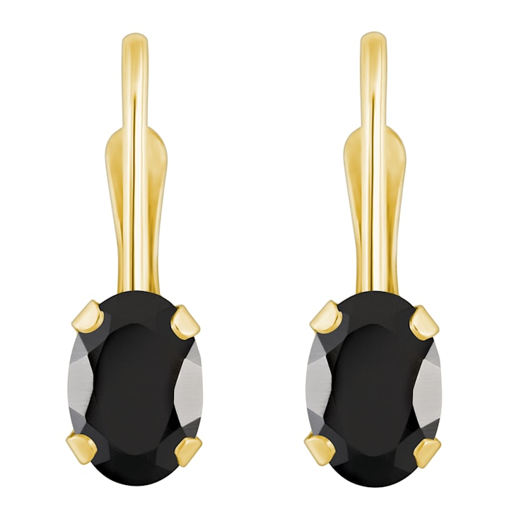 6x4mm Oval Black Onyx 10k Yellow Gold Drop Earrings