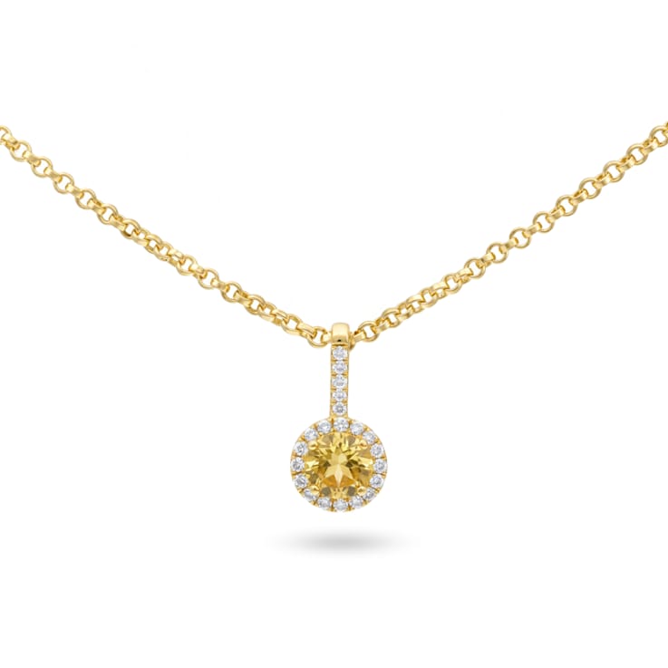 Round Shape Yellow Citrine 14K Yellow Gold Over Sterling Silver Pendant
with Chain