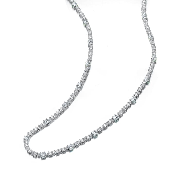 CZ Tennis Necklace In White Gold Over Brass