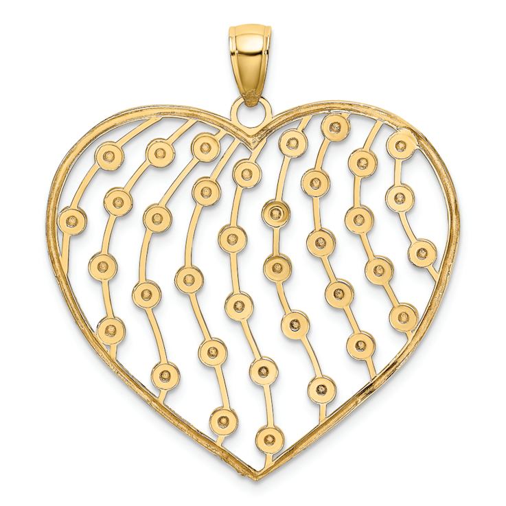 14K Two-tone Gold  Diamond-Cut and Textured Large Heart Pendant
