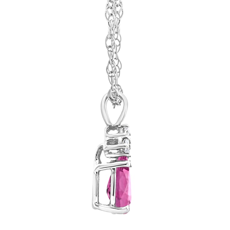7x5mm Pear Shape Pink Topaz with Diamond Accents 14k White Gold Pendant
With Chain