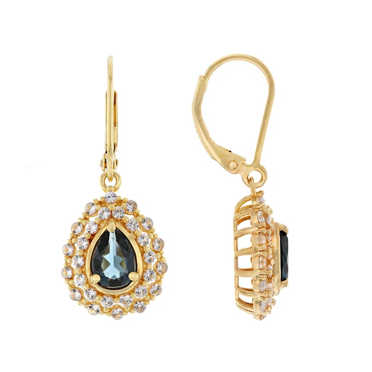 Blue Topaz And Lab White Sapphire Dangle Earrings In 18K Gold Over
Sterling Silver 3.31ctw