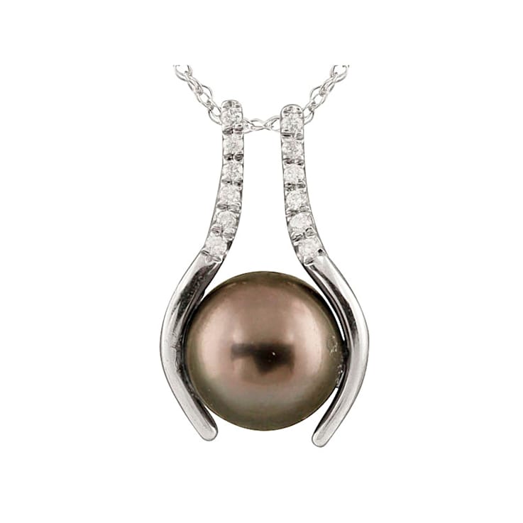 10-10.5mm Cultured Tahitian Pearl With Diamond 14k White Gold Pendant