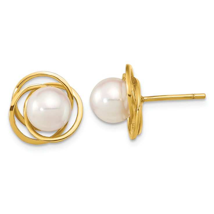 14k Yellow Gold 6-7mm Round White Saltwater Akoya Pearl Earrings 14k Yellow Gold 6-7mm Round White Saltwater Akoya Pearl Earrings
