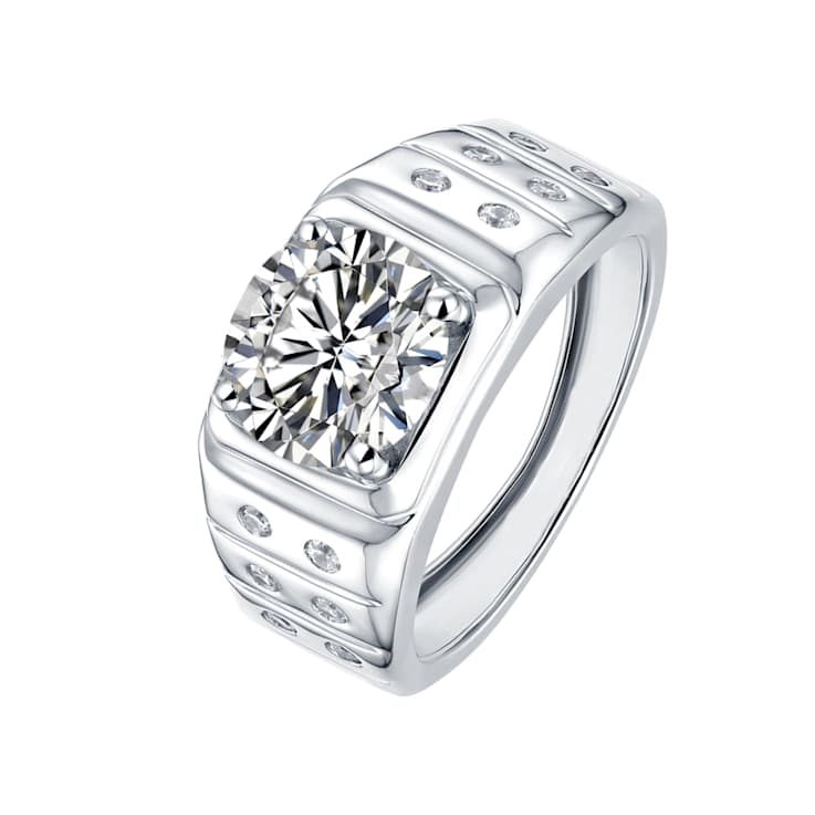 CZ Halo Adjustable Band Ring In White Rhodium Over Brass