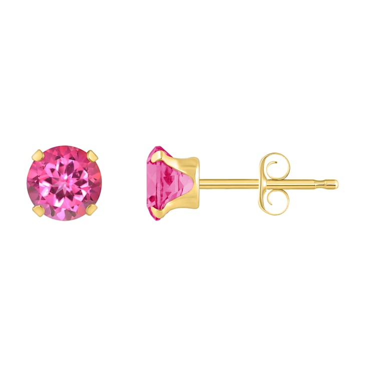 5mm Round Pink Topaz 10k Yellow Gold Stud Earrings
