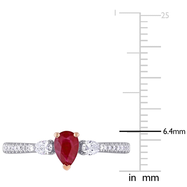 Ruby and Diamond 14K White and Rose Gold Ring 0.68ctw