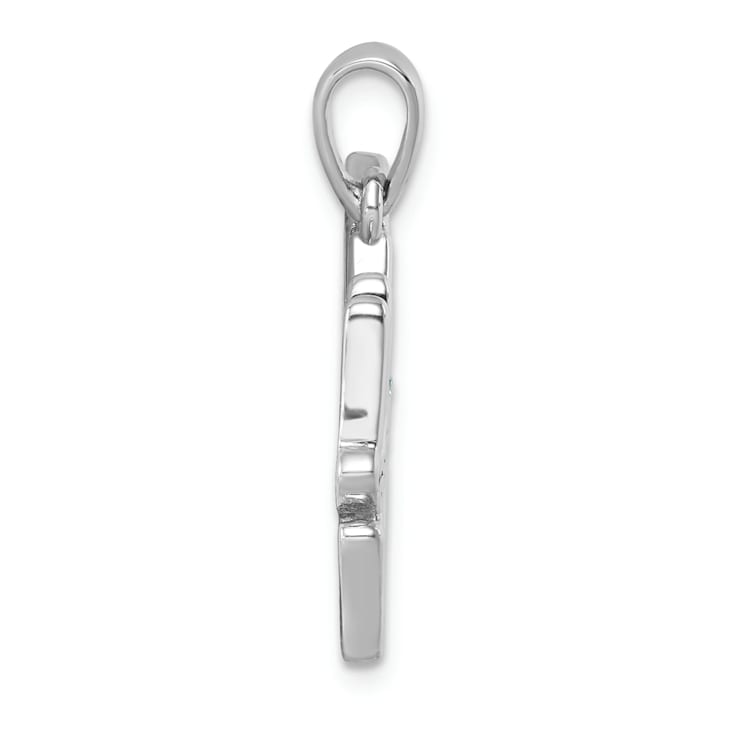 Rhodium Over Sterling Silver Polished 'Make Waves' with Crystal Pendant