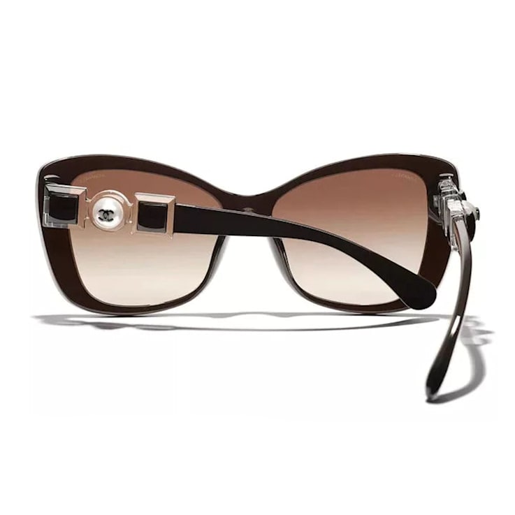 Chanel Dark Brown White Pearl Detail / Brown Lens Sunglasses
