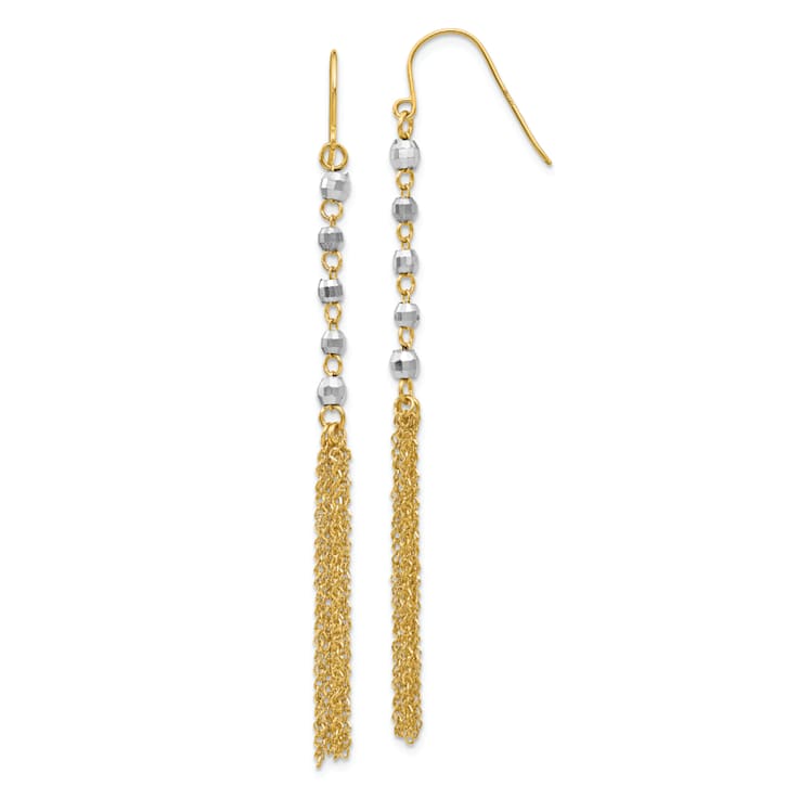 14k Two-tone Gold Diamond-Cut Bead Tassel Dangle Earrings