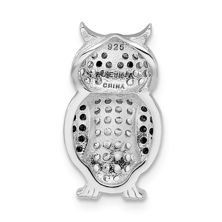 Rhodium Over Sterling Silver Black and White Cubic Zirconia Owl Slide Pendant