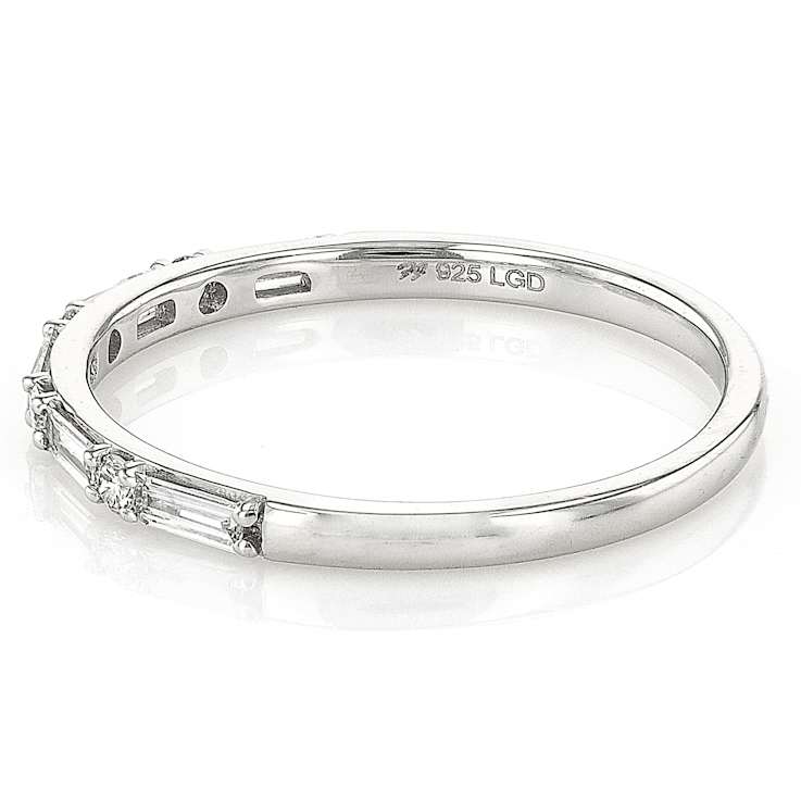 Lab-Grown Diamond Baguette And Round Band Ring In Sterling Silver