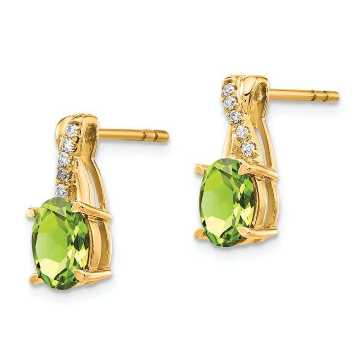 10k Yellow Gold 1.5ctw Green Peridot August Birthstone and Diamond
Dangle Earrings