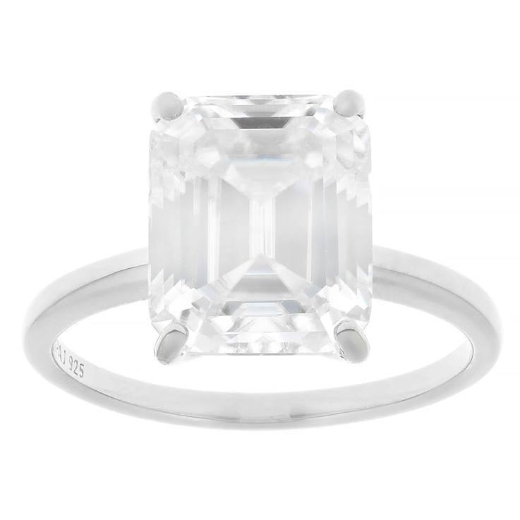 Large Emerald-Cut Moissanite Solitaire Ring In Sterling Silver