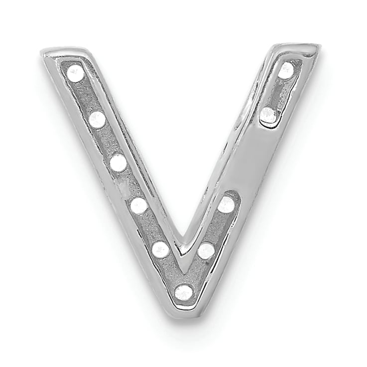 Rhodium Over 14K White Gold Diamond Letter V Initial Charm
