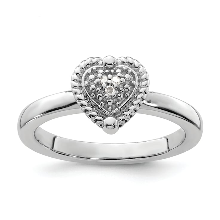 Sterling Silver Stackable Expressions Heart Diamond Ring 0.024ctw