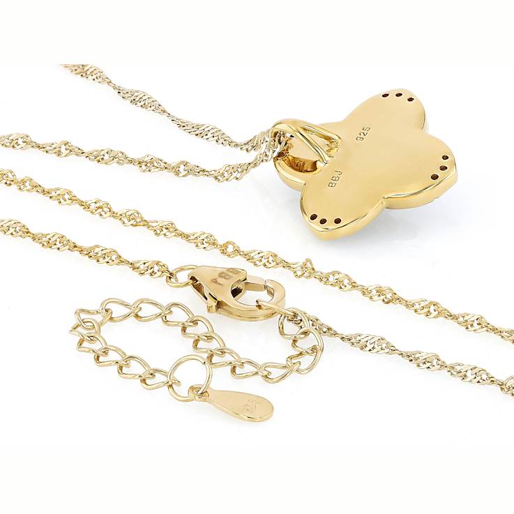 Black Mother-Of-Pearl And White Zircon Clover Pendant Necklace In 18K
Gold Over Sterling Silver 0.16ctw