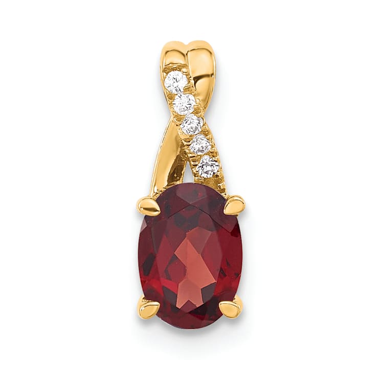 10k Yellow Gold 0.725 cttw Oval Red Garnet January Birthstone and
Diamond Pendant