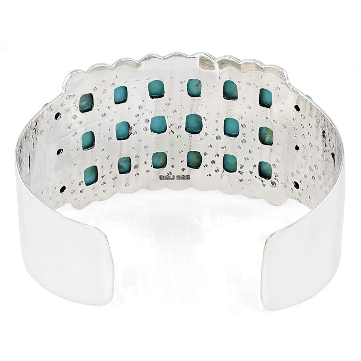 Turquoise Oversized Oxidized Cuff Bracelet In Sterling Silver 8x6mm And 4mm