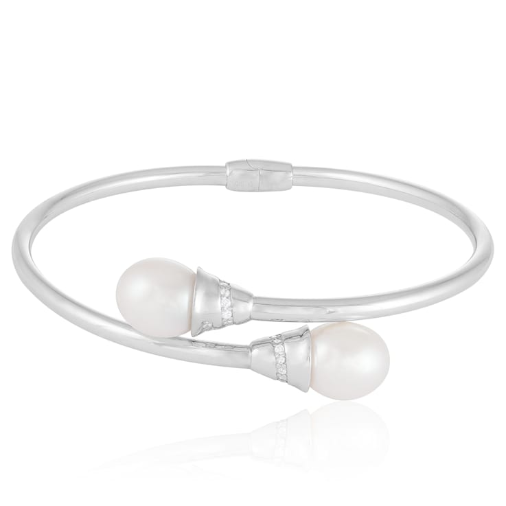 9.5-10mm White Cultured Freshwater Pearl Silver  Bracelet