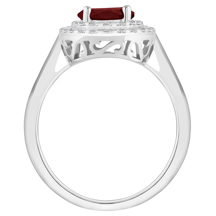 7mm Round Garnet And White Topaz Accents Rhodium Over Sterling Silver
Double Halo Ring