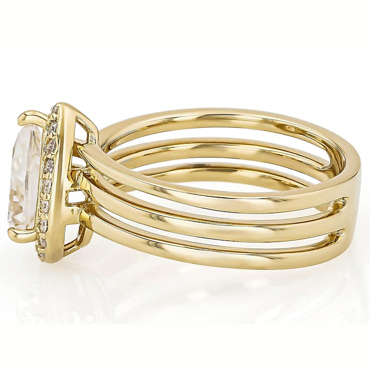 Pear Shape Moissanite Halo Ring In 14K Gold Over Sterling Silver
