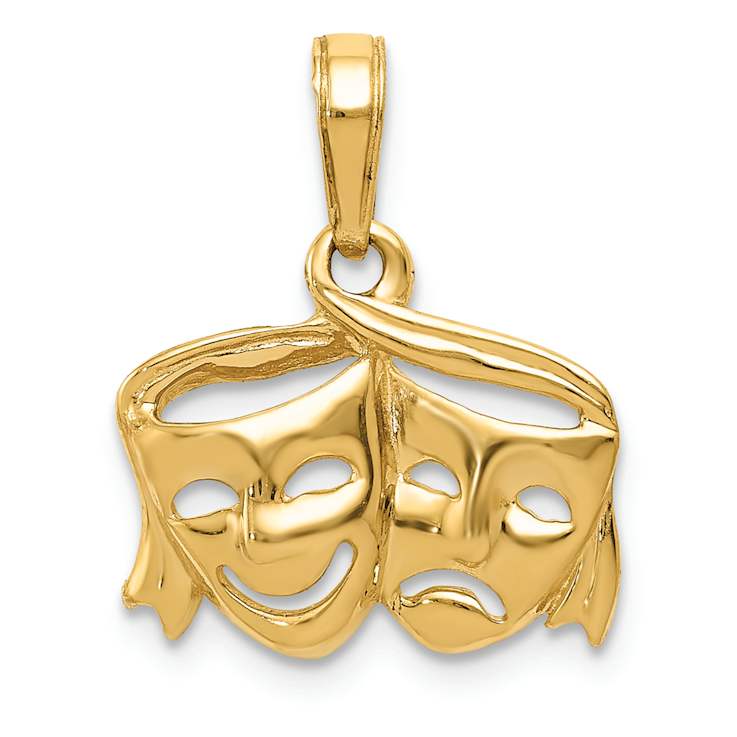 14k Yellow Gold Polished and Textured Comedy and Tragedy Pendant