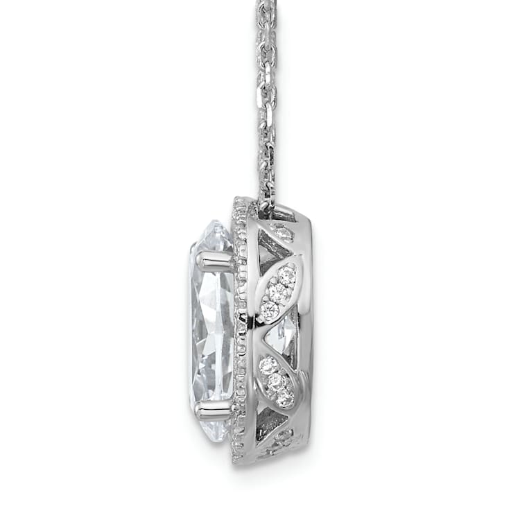 Rhodium Over Sterling Silver Fancy Oval Cubic Zirconia Halo With 2 Inch
Extension Necklace
