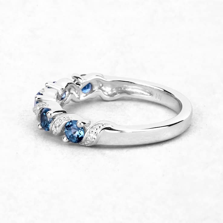 London Blue Topaz and White Topaz Sterling Silver 5 five Stone Band Ring