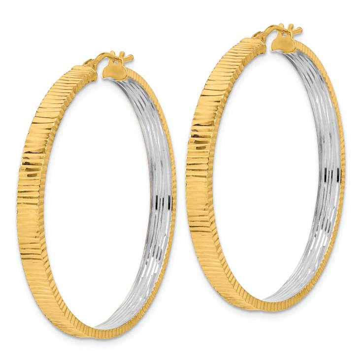 14k Yellow Gold and Rhodium Over 14k Yellow Gold 1 9/16" Polished
& Diamond-Cut Circle Hoop Earrings