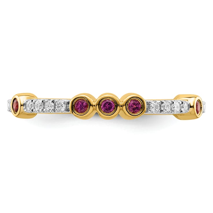 14K Yellow Gold Stackable Expressions Rhodolite Garnet and Diamond Ring 0.285ctw
