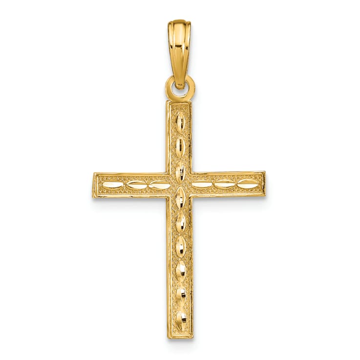 14K Yellow Gold Reversible FAITH HOPE LOVE Cross Pendant